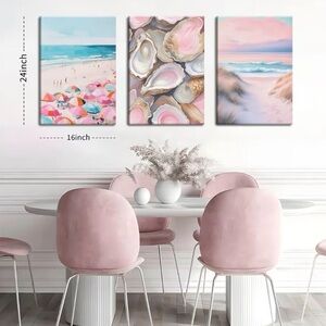 3 Piece Trendy Pink Beach Canvas Wall Art